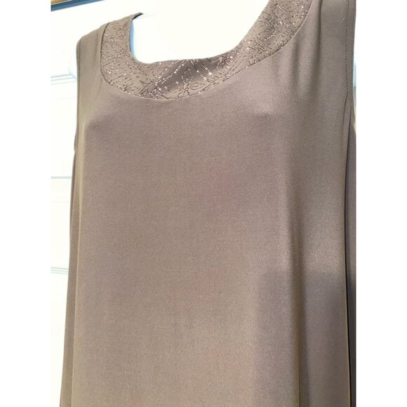 Elegant Brown Sleeveless Dress With Matching Sheer Jacket Embellished Neckline W - Picture 2 of 9